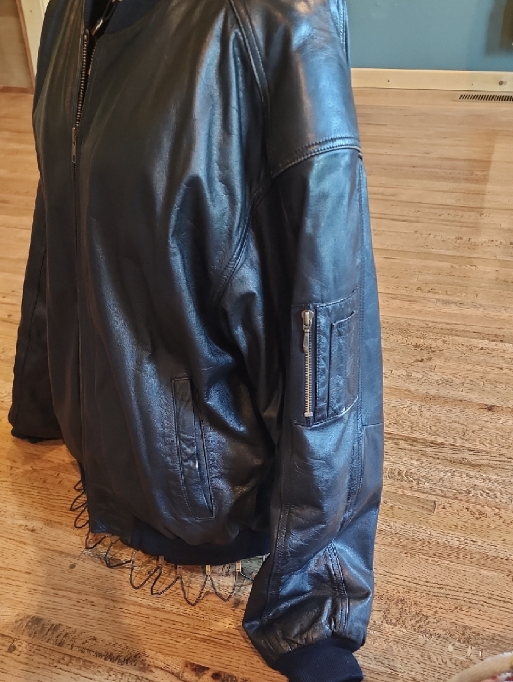 Black Soft Leather Bomber Jacket - Classic Men's Zip-Up - Picture 2 of 6